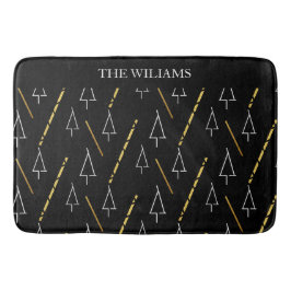 Alfombrilla De Baño Patrón de árbol de Navidad en negro, blanco y oro