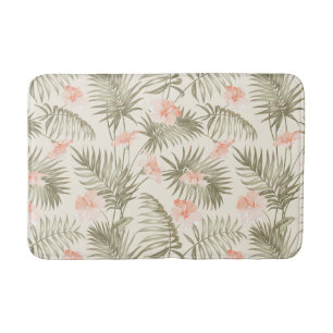 Alfombrilla De Baño Patrón de árbol de palmas hisbiscus tropical