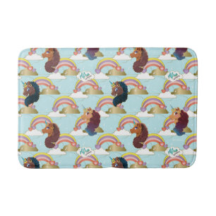 Alfombrilla De Baño Patrón de arco iris y corazón de Afro Unicornio