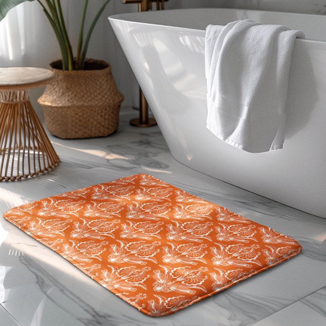 Alfombrilla De Baño Patrón de Art Decó floral blanco y naranja (Subido por el creador)