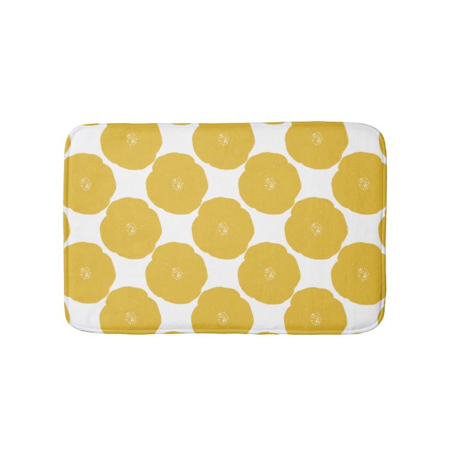 Alfombrilla De Baño Patrón de arte floral de amapola retro en amarillo (Anverso)