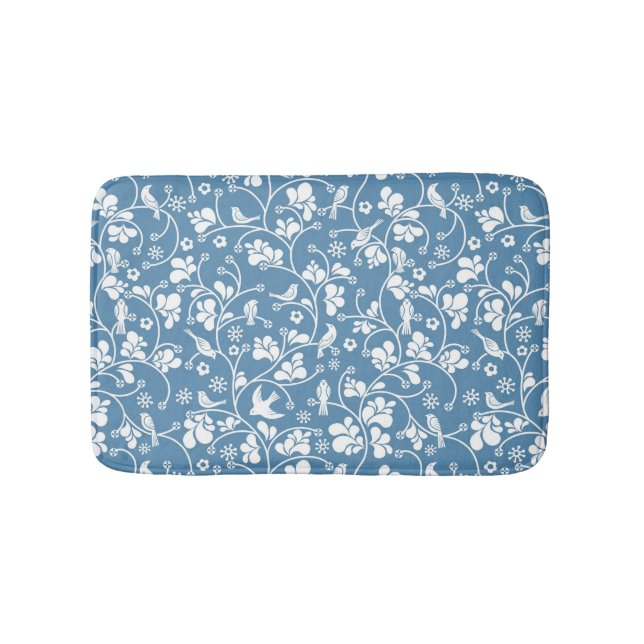 Alfombrilla De Baño patrón de aves y plantas ornamentadas (Anverso)