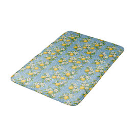 Alfombrilla De Baño Patrón de azulejos mediterráneos azul acuarela lim