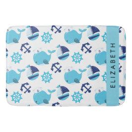 Alfombrilla De Baño Patrón de ballenas, ballenas azules, tu nombre
