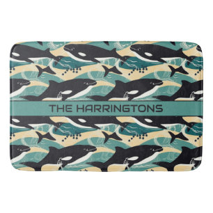 Alfombrilla De Baño Patrón de ballenas de nombre personalizado