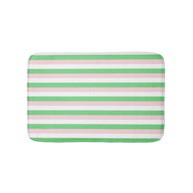 Alfombrilla De Baño Patrón de banda horizontal rosa verde (Anverso)