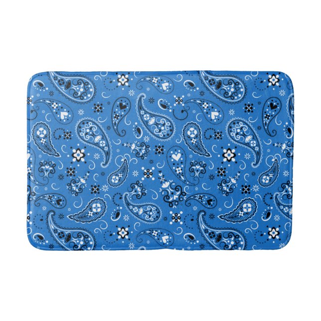 Alfombrilla De Baño Patrón de Bandana de Paisley Azul Retro (Anverso)