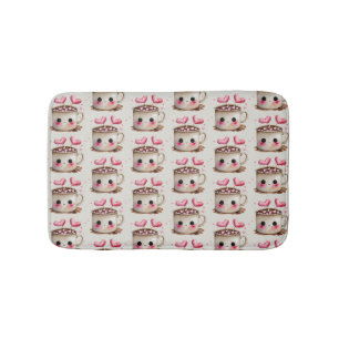 Alfombrilla De Baño Patrón de cacao caliente rosa y crema