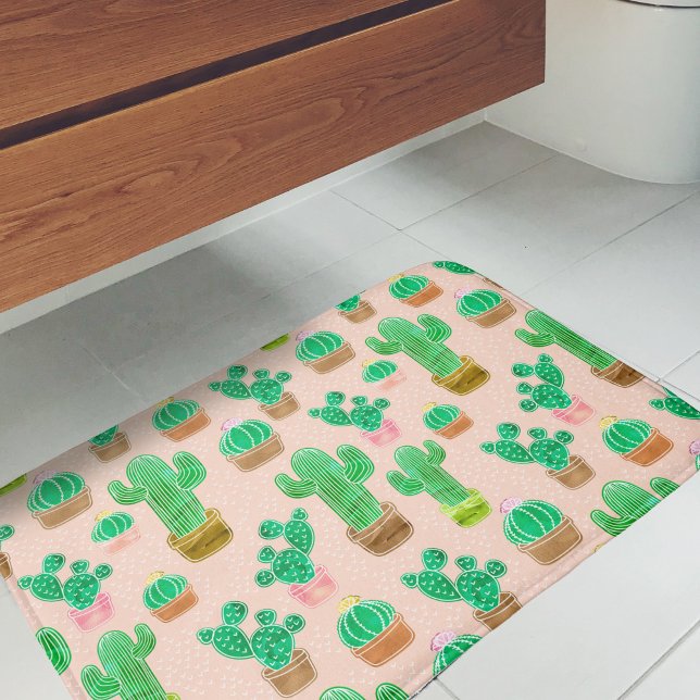 Alfombrilla De Baño Patrón de cactus pulido de mano (Cactus Pattern Bath Mat)