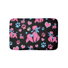 Alfombrilla De Baño Patrón de Caniche Rosa y Azul sobre Fondo Negro
