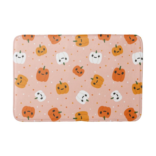 Alfombrilla De Baño Patrón de caras de calabaza kawaii (Anverso)