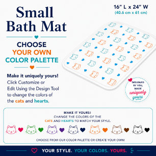 Alfombrilla De Baño Patrón de Caritas de Gatito y Corazones Azul Naran