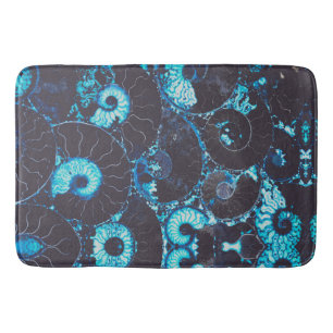 Alfombrilla De Baño Patrón de cáscara de Nautilus negro azul, geometrí