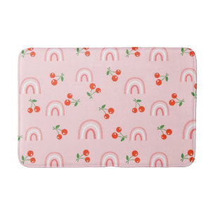 Alfombrilla De Baño Patrón de cerezas de arcoiris rosa