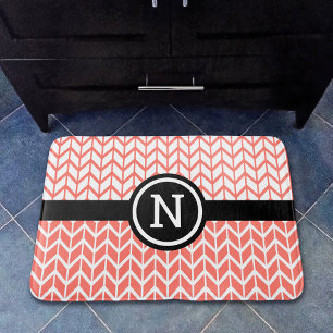 Alfombrilla De Baño Patrón de cheurón blanco naranja Monograma negrita