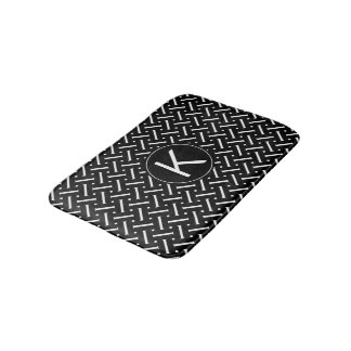 Alfombrilla De Baño Patrón de cheurón blanco negro con monograma Perso