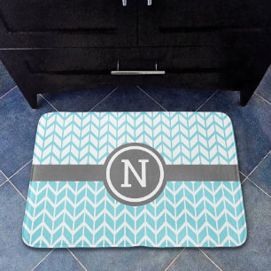 Alfombrilla De Baño Patrón de Chevron blanco turquesa Monograma Gris N