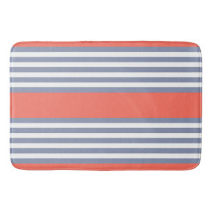 Alfombrilla De Baño Patrón de cinco rayas azul-gris con coral vivo
