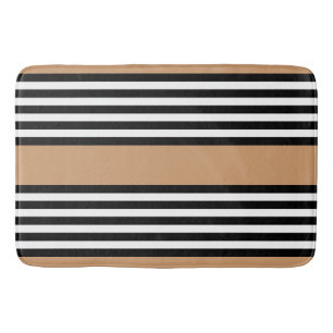 Alfombrilla De Baño Patrón de cinco rayas en blanco y negro con bronce