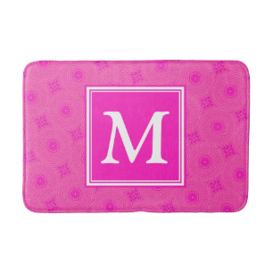 Alfombrilla De Baño Patrón de círculos rosados calientes de monograma
