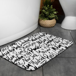 Alfombrilla De Baño Patrón de ciudades famosas del mundo escrito a man