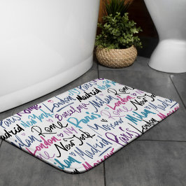 Alfombrilla De Baño Patrón de ciudades famosas del mundo escrito a man
