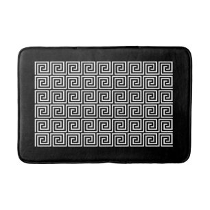Alfombrilla De Baño Patrón de clave griega, mástil de baño negro y bla