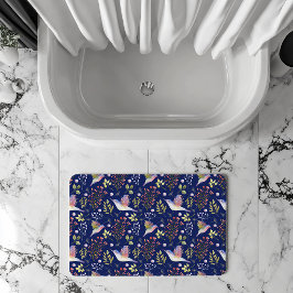 Alfombrilla De Baño Patrón de Colibríes y Flores en Fondo Personalizad