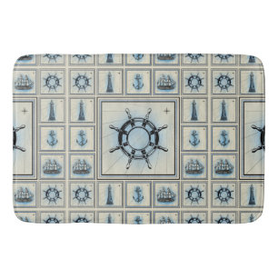 Alfombrilla De Baño Patrón de collage de ruedas del barco de época