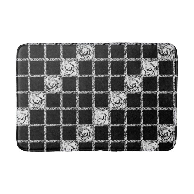 Alfombrilla De Baño patrón de comprobación blanco negro (Anverso)