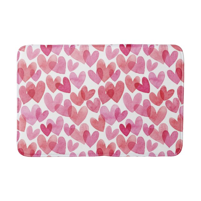 Alfombrilla De Baño Patrón de Corazón de Acuarela (Anverso)