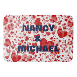 Alfombrilla De Baño Patrón de corazón divertido VII - blanco rojo + tu