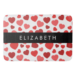 Alfombrilla De Baño Patrón De Corazones, Corazones Rojos, Tu Nombre