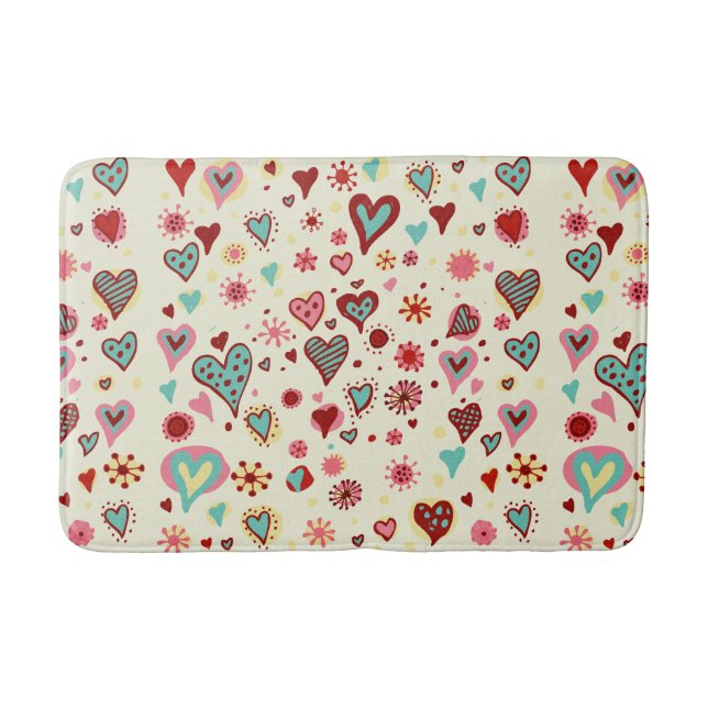 Alfombrilla De Baño Patrón de Corazones Doodle (Anverso)