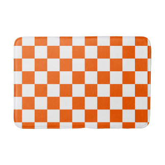 Alfombrilla De Baño Patrón de cuadros naranja y blanco
