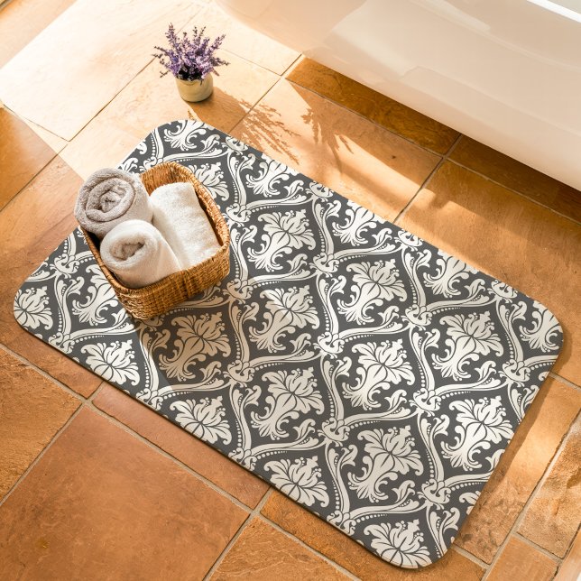 Alfombrilla De Baño Patrón de Damasco Barroco blanco y gris oscuro (Subido por el creador)