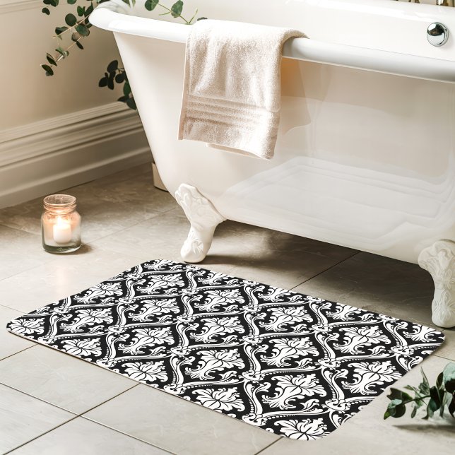 Alfombrilla De Baño Patrón de Damasco Barroco blanco y negro (Subido por el creador)