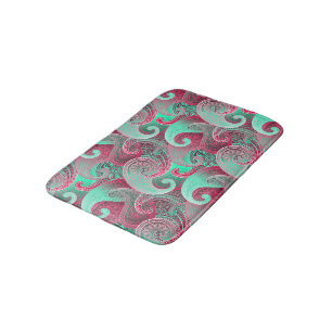Alfombrilla De Baño Patrón de Damasco Profundo Rosa y Aqua Paisley