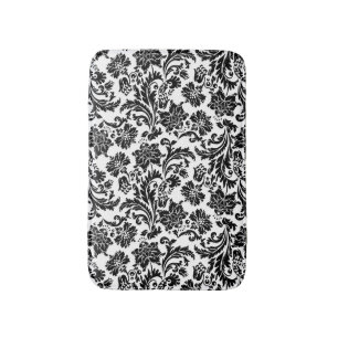 Alfombrilla De Baño Patrón De Damascos Florales En Blanco Y Negro