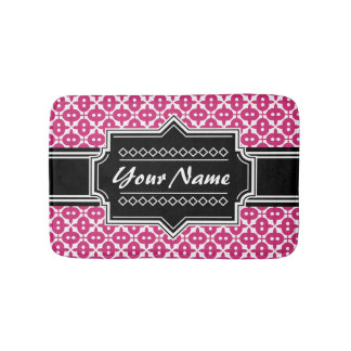 Alfombrilla De Baño Patrón de Deco Rosa Nombre personalizado negro