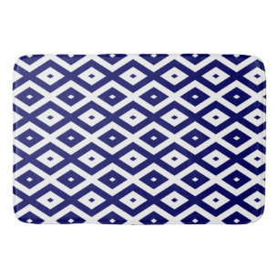 Alfombrilla De Baño Patrón de diamante azul marino y blanco