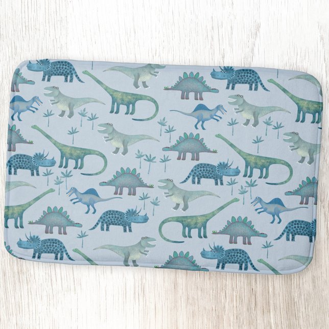 Alfombrilla De Baño Patrón de dinosaurio azul prehistórico (Dinosaur pattern blue bath mat)