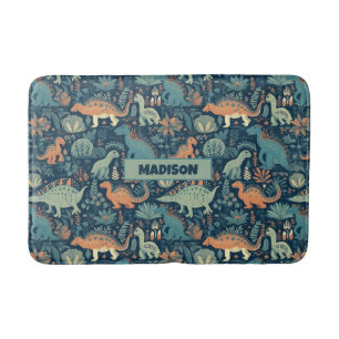 Alfombrilla De Baño Patrón de dinosaurio de nombre personalizado