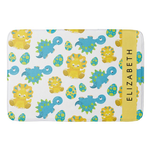 Alfombrilla De Baño Patrón De Dinosaurios, Dinosaurios Cutos, Tu Nombr (Anverso)