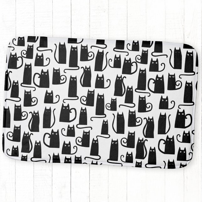 Alfombrilla De Baño Patrón de diversión de gato negro (Fun black cat pattern bath mat)