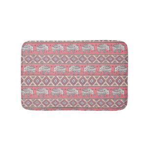 Alfombrilla De Baño Patrón de elefantes étnicos rosados