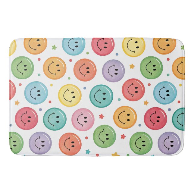 Alfombrilla De Baño Patrón de Emoji Sonriente (Anverso)