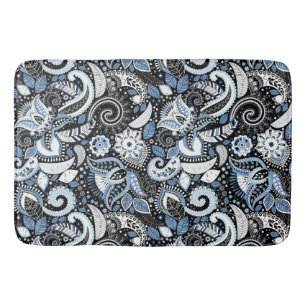Alfombrilla De Baño Patrón de estampado paisley blanco y azul