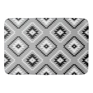 Alfombrilla De Baño Patrón de estilo azteca Color blanco gris negro