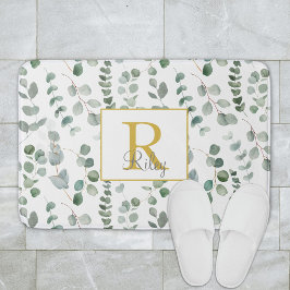 Alfombrilla De Baño Patrón de eucalipto con monograma